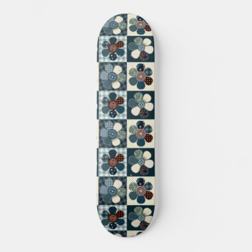 Plaid Floral Gingham Patch Style Editable Skateboard