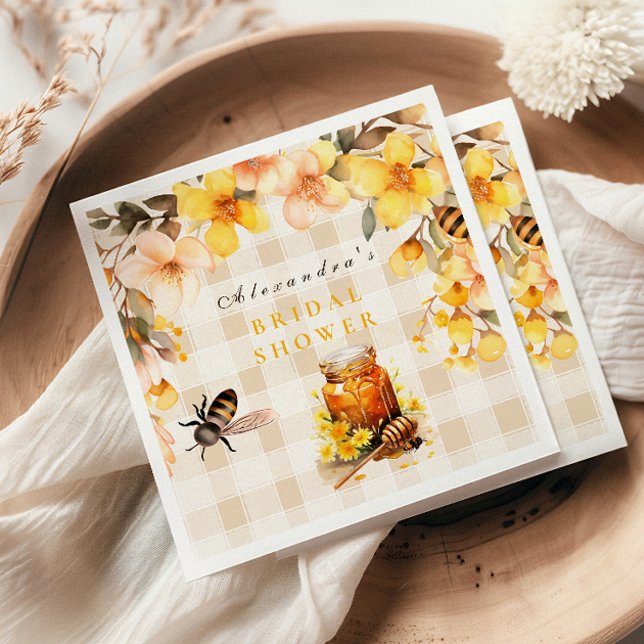  Plaid Floral She Found Her Honey Bridal Napkins (Creator Uploaded)