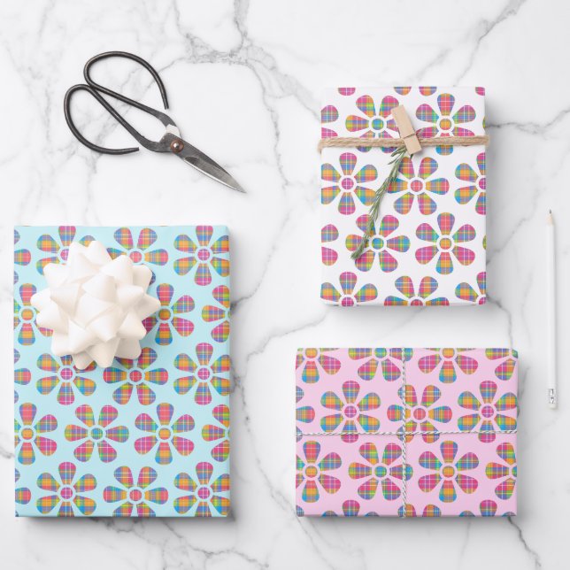 Plaid Flowers Wrapping Paper Sheets (Front)