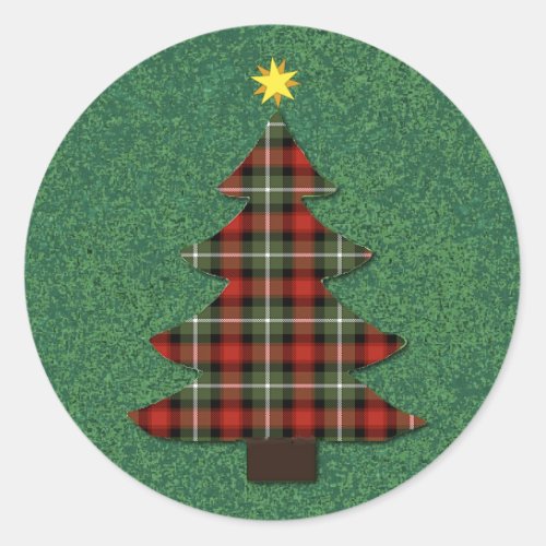 Plaid Folk Art Christmas Tree Classic Round Sticker