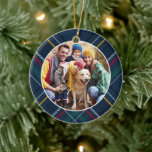 Plaid frame family photo personalized Christmas Ceramic Ornament<br><div class="desc">A festive navy blue plaid frames a single photo on this classic holiday ornament. The back features a matching plaid along with room for a family name, the event or other text plus the year. This photo Christmas ornament is a great way to commemorate a favorite family photo or event...</div>