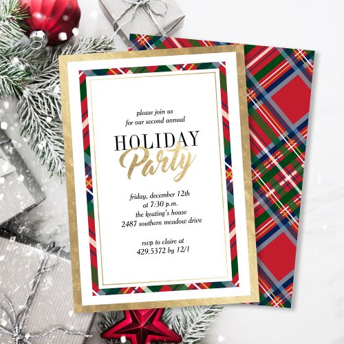 Plaid Frame Holiday Christmas Party Invitation