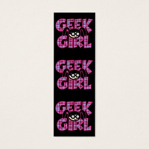 Plaid Geek Girl with Graphic Bookmark Business Card Templates