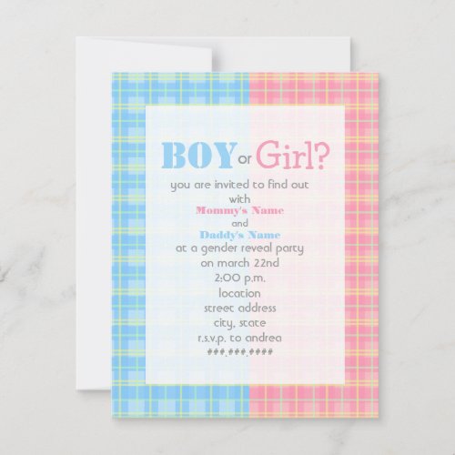 Plaid Gender Reveal Party Invitation