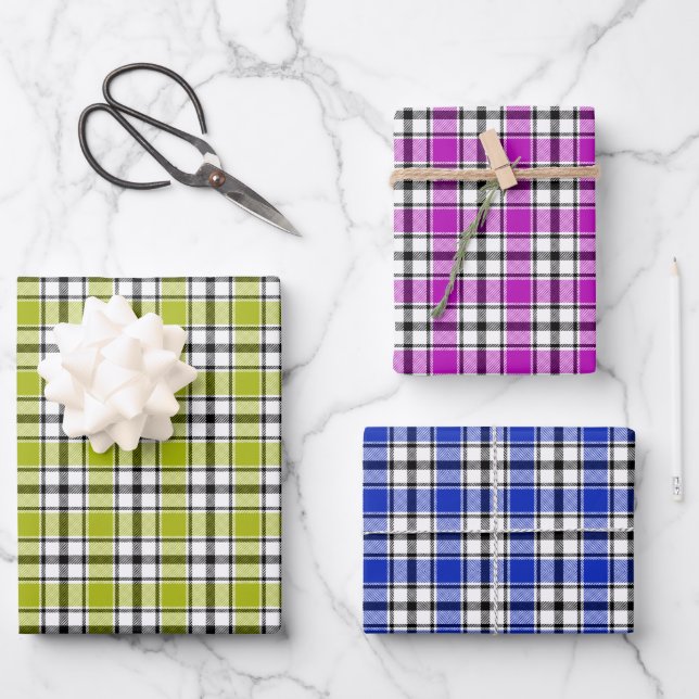 Plaid Gift Wrap in Violet, Lime and Blue HAMbyWG (Front)