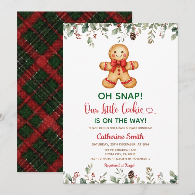 Plaid Gingerbread Classic Christmas Baby Shower  Invitation (Front/Back)
