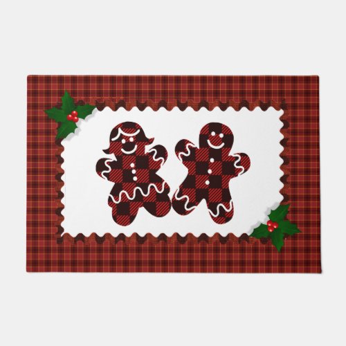 Plaid Gingerbread Man and Women Doormat