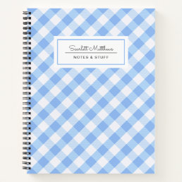 Plaid Gingham Blue Pattern Name Notebook