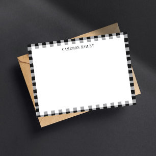 Plaid Gingham Buffalo Black & White Name Note Card