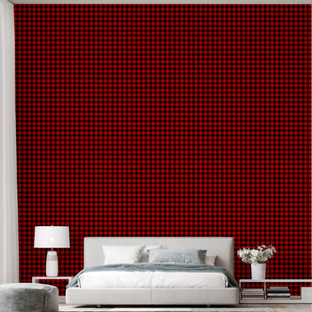Plaid Gingham Check Square Red Room Wallpaper