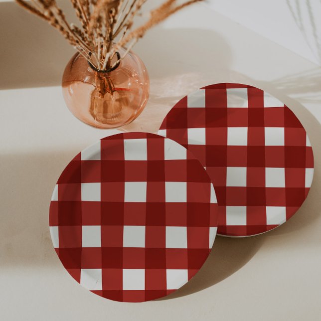 Plaid Gingham Cherry Girls Birthday Paper Plates (Creator Uploaded)