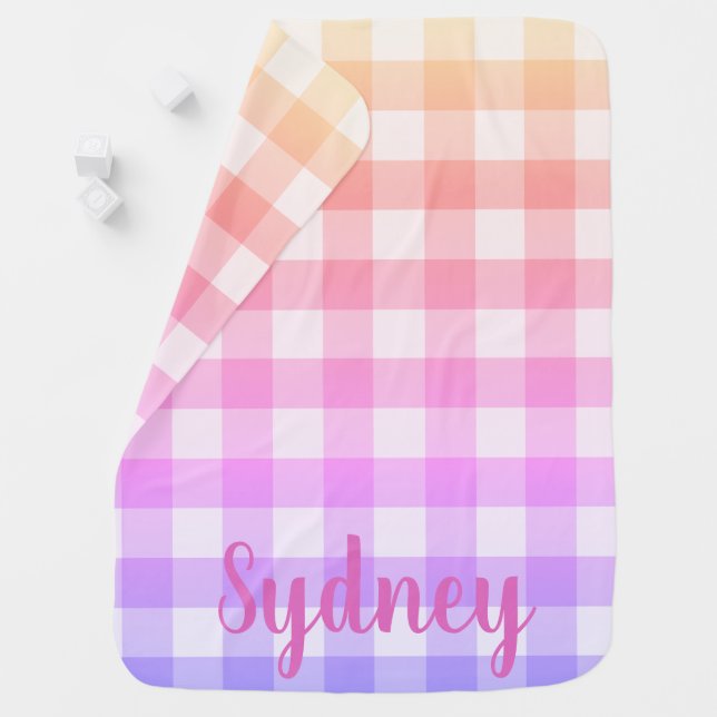 Plaid Gingham Country Pink Modern Baby Girl Baby Blanket (In Situ)