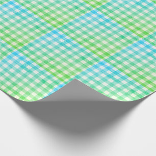 Plaid Gingham Lime Green Blue Modern Simple Check Wrapping Paper
