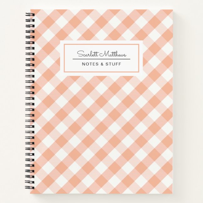 Plaid Gingham Peach Pattern Name Notebook