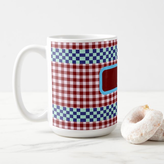 Plaid Gingham Personalized Coffee Mug (With Donut)