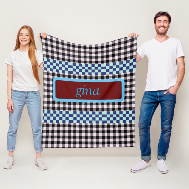 Plaid Gingham Personalized Fleece Blanket (In Situ)