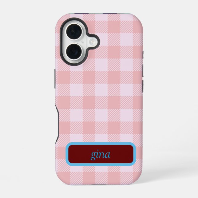 Plaid Gingham Personalized iPhone Case (Back)