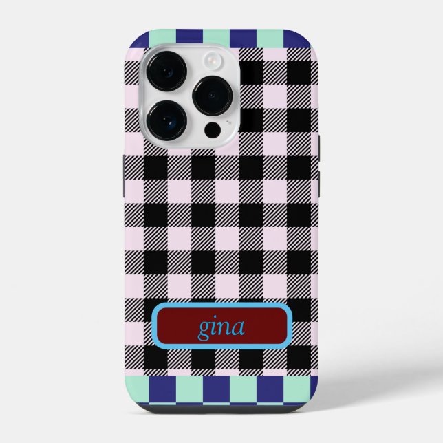 Plaid Gingham Personalized Iphone Case (Back)