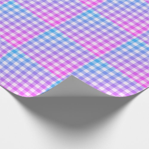 Plaid Gingham Pink Blue Modern Simple Check Wrapping Paper