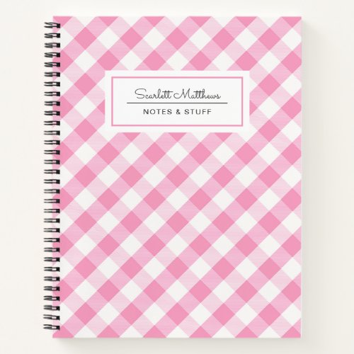 Plaid Gingham Pink Pattern Name Notebook