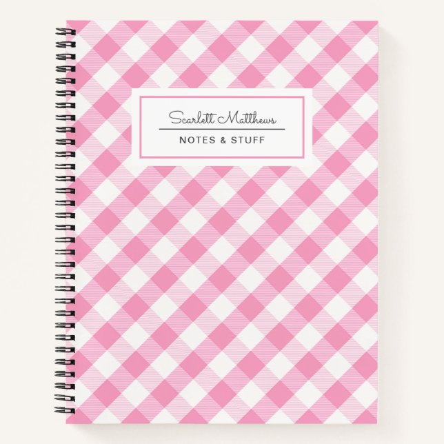 Plaid Gingham Pink Pattern Name Notebook (Front)