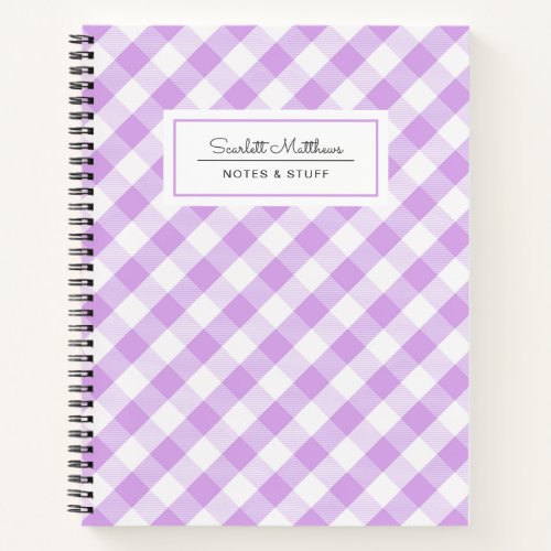 Plaid Gingham Purple Pattern Name Notebook