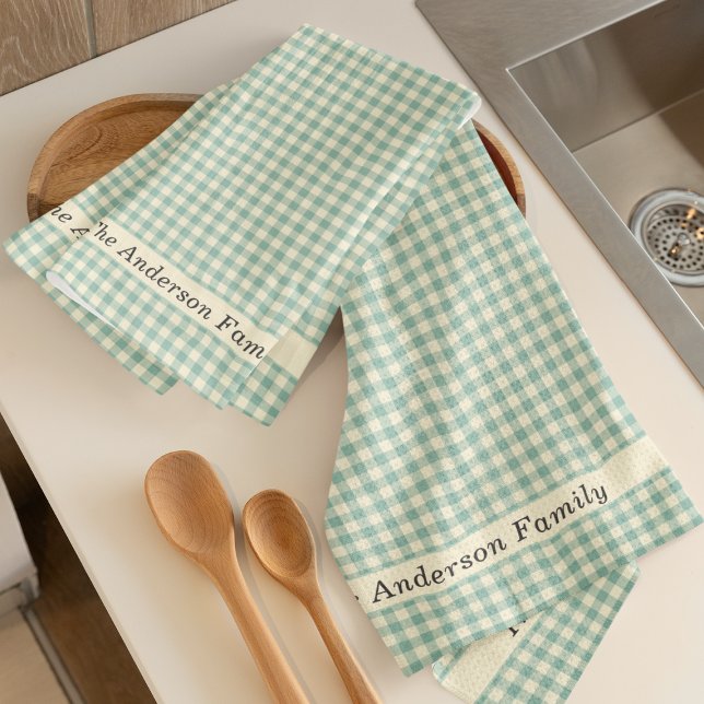 Plaid Gingham Rustic Family Name Farmhouse Kitchen Towel (Creator Uploaded)