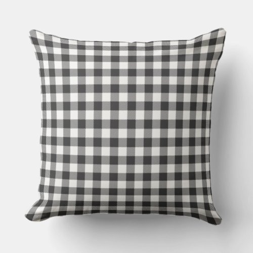 Plaid Gingham Rustic White Black Check Birthday Outdoor Pillow
