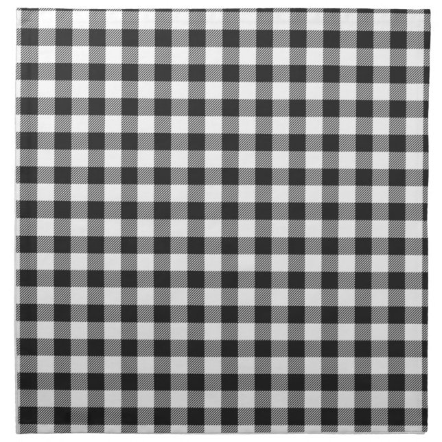 Plaid Gingham White Black Elegant Party Cloth Napkin (Front)