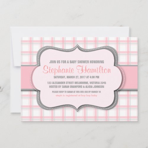 Plaid girl shower trellis mosaic invitations