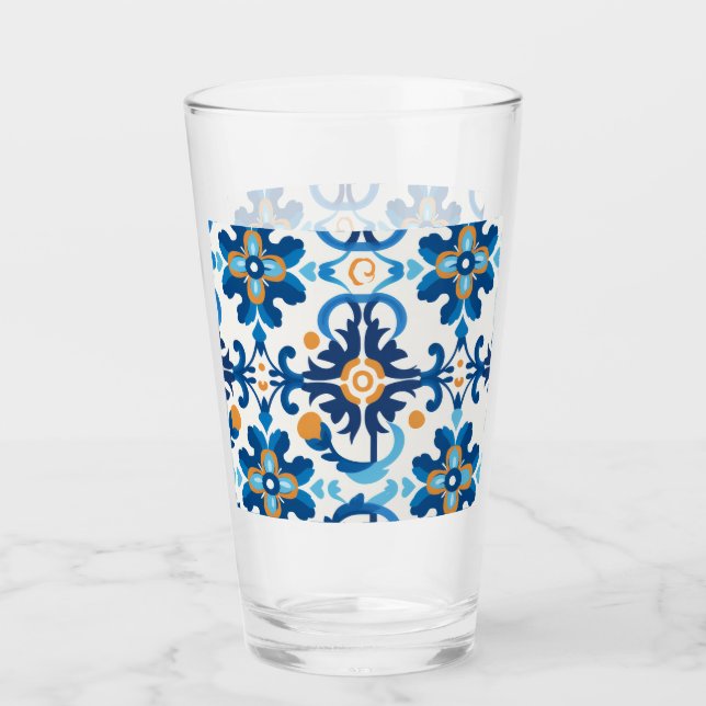 Plaid Glass Water Bottle with Blue and Brown Check (Front)