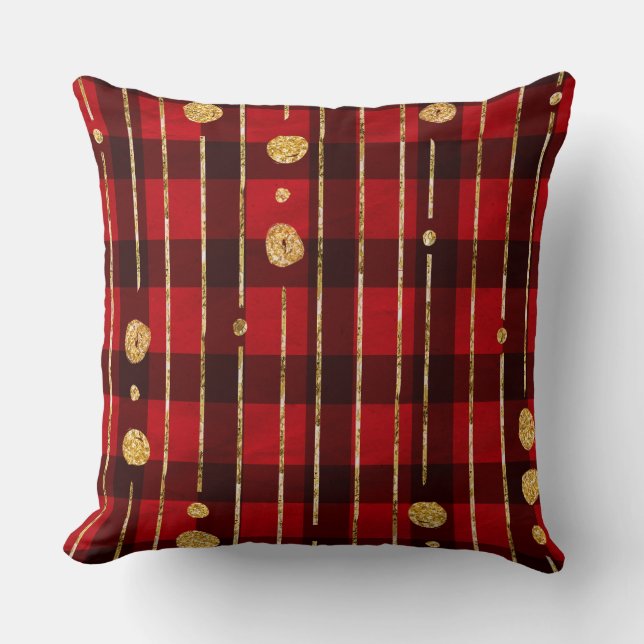 Plaid & Gold Holiday Spark Throw Pillow (Front)