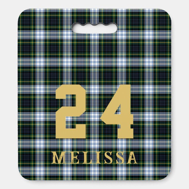 Plaid Gordon Name and Number Rustic Tartan Seat Cushion (Front Vertical)
