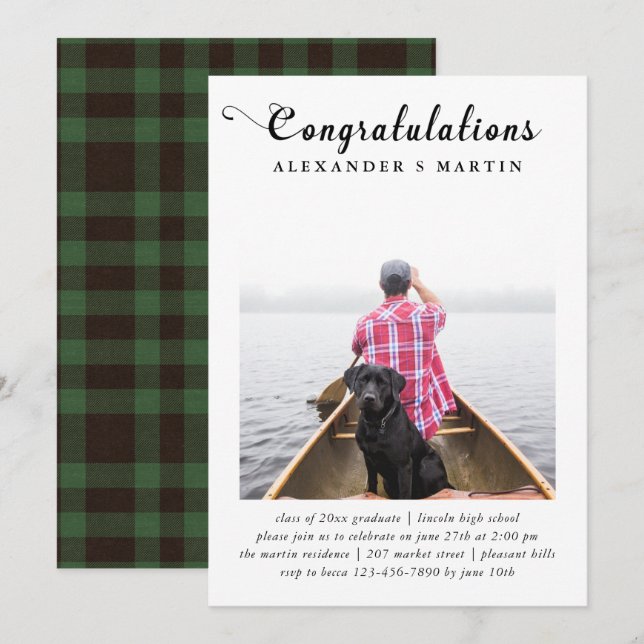 Plaid Graduation Party Photo Announcement (Front/Back)