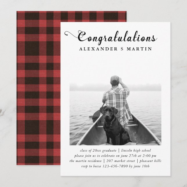 Plaid Graduation Party Photo Announcement (Front/Back)