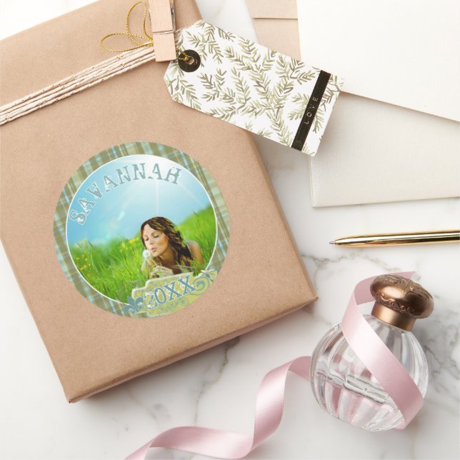 Plaid Graduation Photo Stickers (Gifting)