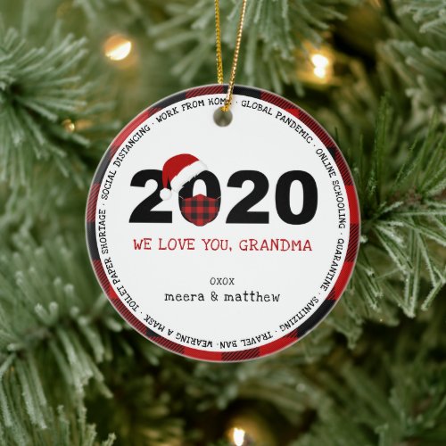 Plaid Grandma Photo 2020 COVID19 Ceramic Ornament