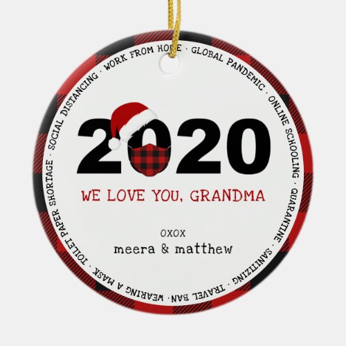 Plaid Grandma Photo 2020 COVID19 Ceramic Ornament