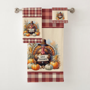Plaid Gratitude – Thanksgiving Turkey with Pumpkin Bath Towel Set