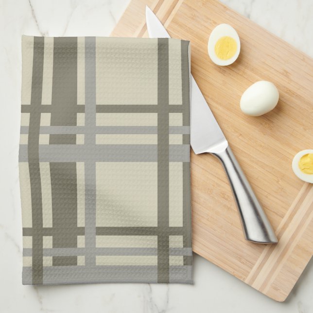 Plaid gray and cream kitchen towel (Quarter Fold)