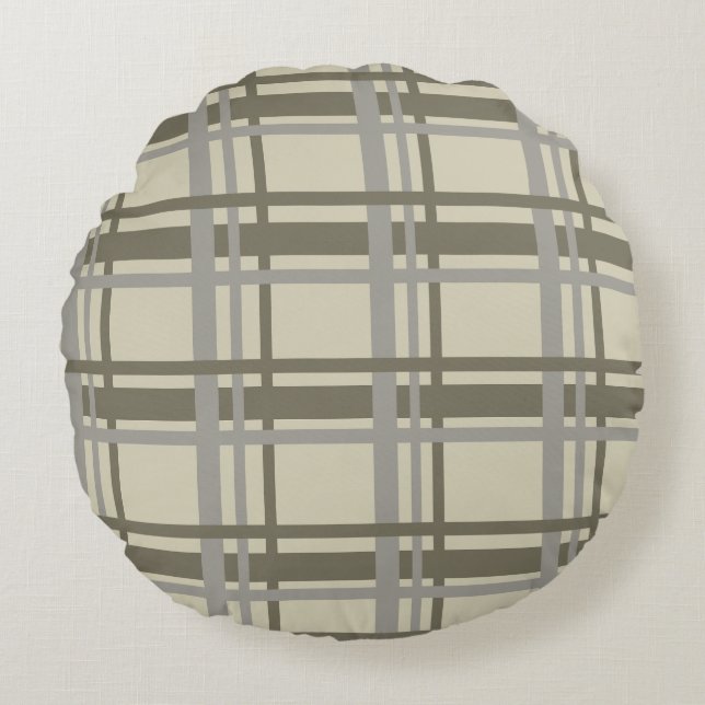 Plaid gray and cream round pillow (Front)
