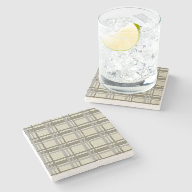 Plaid gray and cream stone coaster (Side)