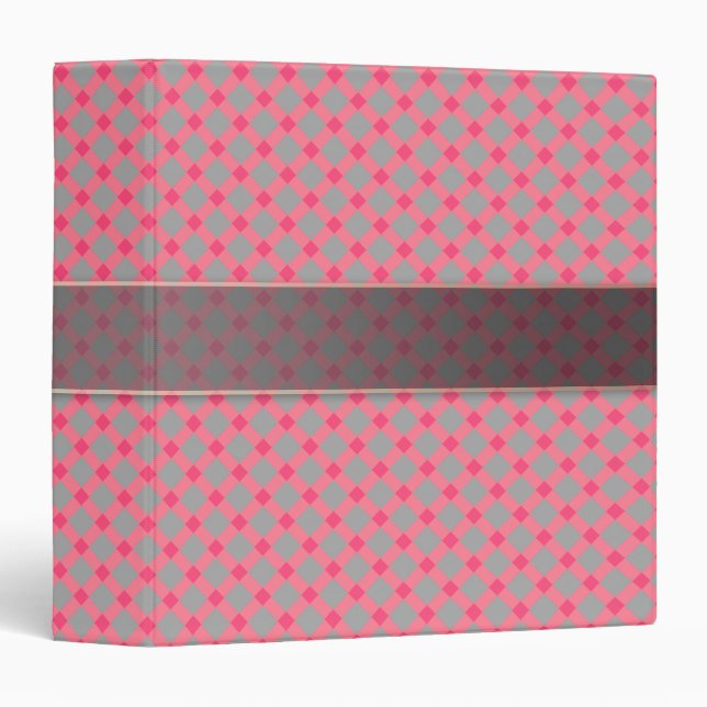 Plaid , gray and pink 3 ring binder (Front/Spine)