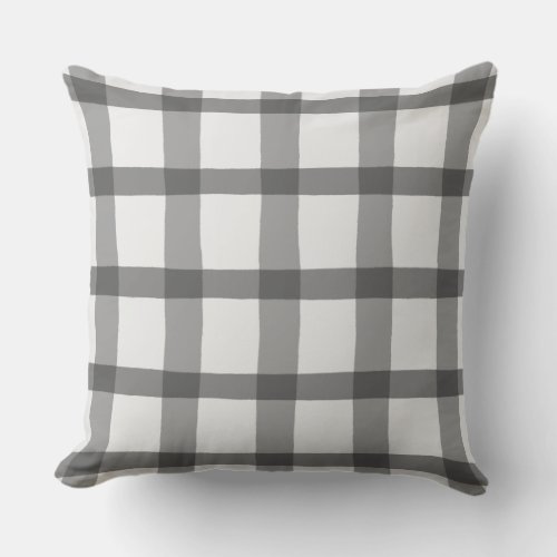 Plaid Gray and White Buffalo Check Gingham Rustic Outdoor Pillow