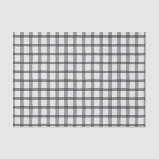 Plaid Gray and White Buffalo Check Tissue Paper (Front)