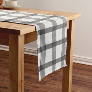 Plaid Gray and White Rustic Farmhouse Long Table Runner