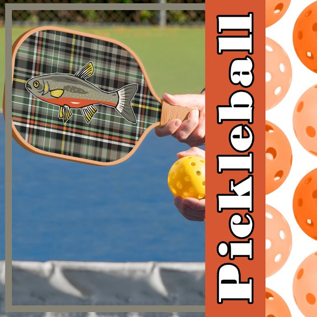 Plaid Gray Orange Yellow Green Black White Trout Pickleball Paddle (Plaid Gray Orange Yellow Green Black White Trout Pickleball Paddle)