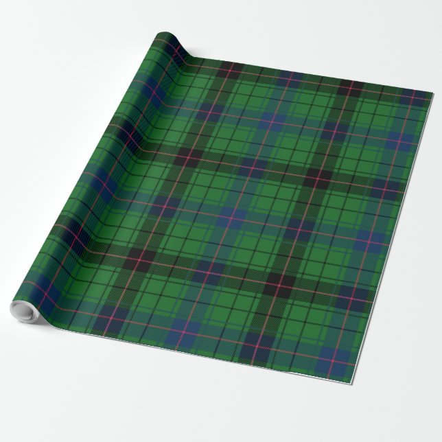Plaid Green Black Blue Tartan Wrapping Paper (Unrolled)
