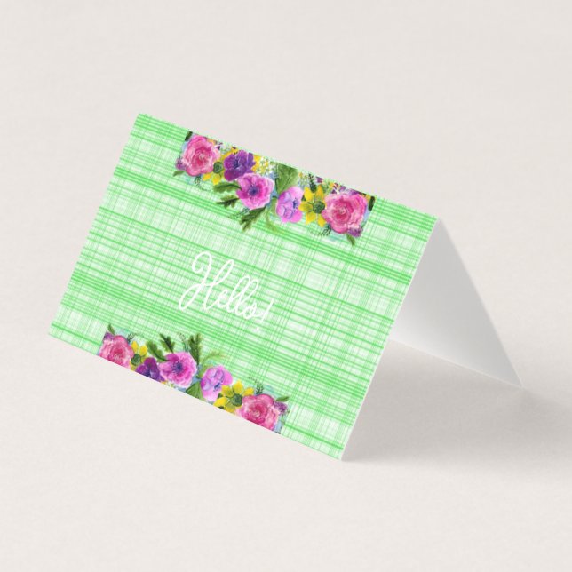 Plaid Green Blank Inside Greeting Card (Front)