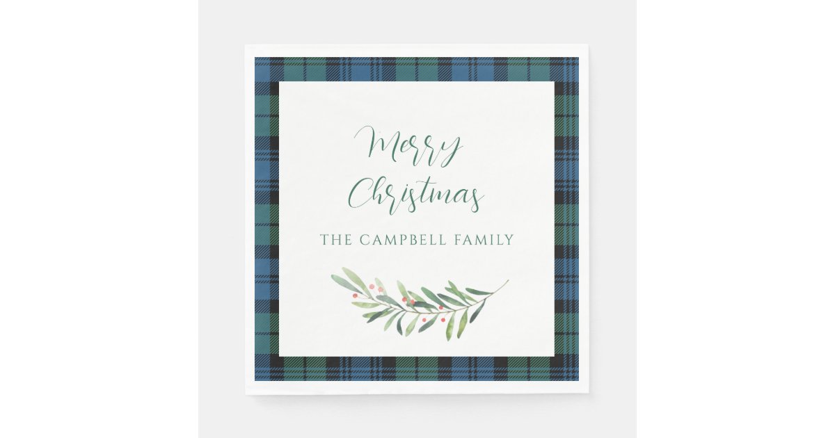 Plaid Green Blue Christmas Holiday Tartan Paper Napkins Zazzle